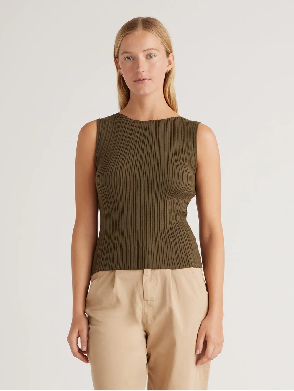 Quince Cotton Cashmere Ribbed Tank Olive size M